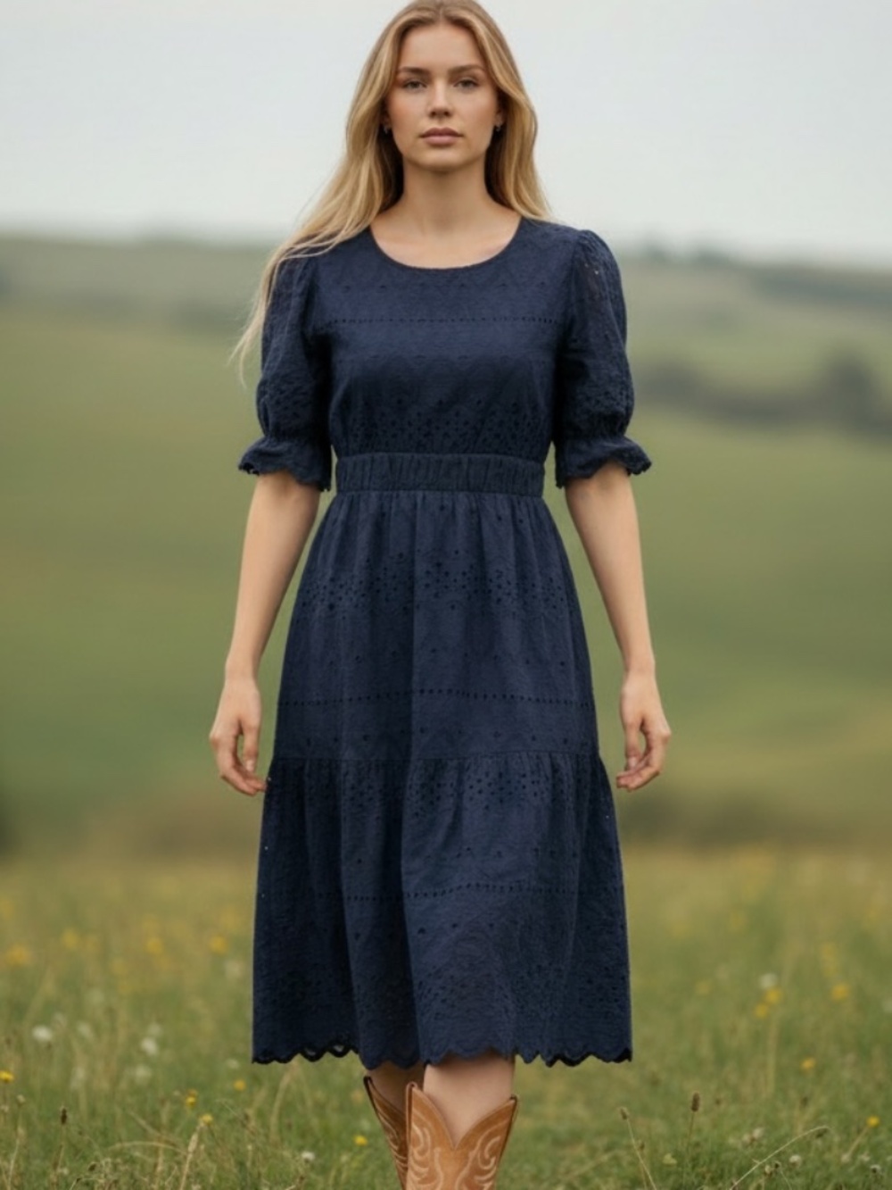 💐NWT💐Valentina Naldo Blue Eyelet Dress - size M
